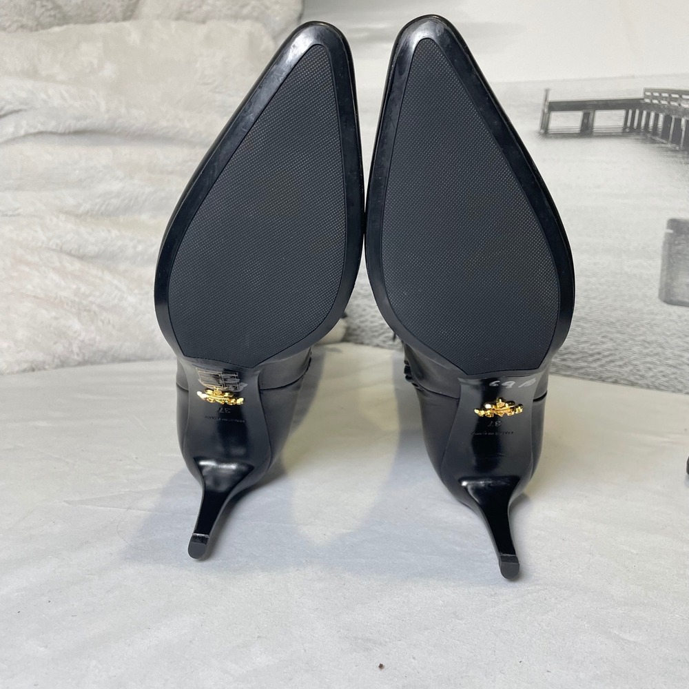 PRADA Luxury Leather Pointed Toe Knee High Heel Boots Size 37 Made in Italy - Picture 8 of 13
